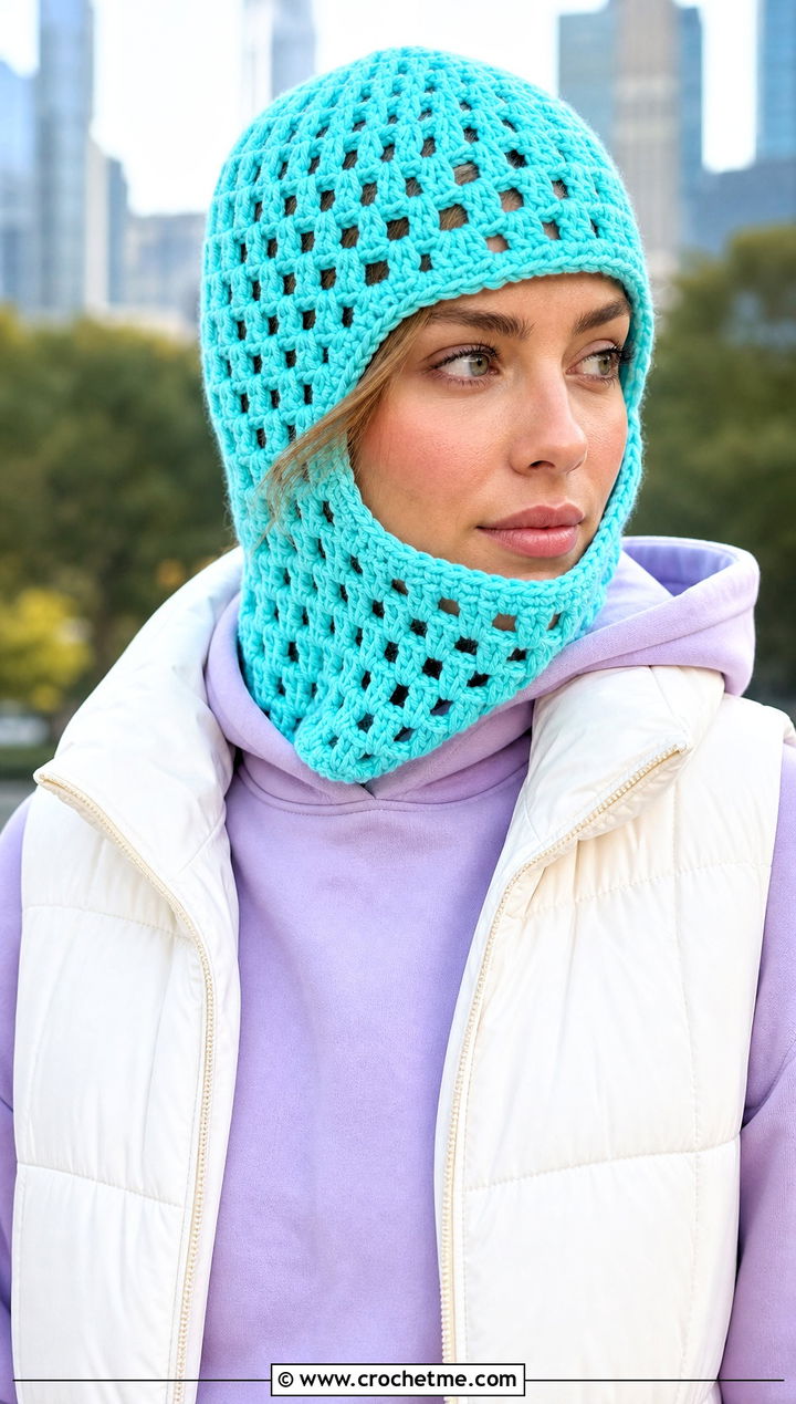 Open Stitch Granny Square Balaclava With Hoodie - 30 crochet granny square balaclava outfit ideas