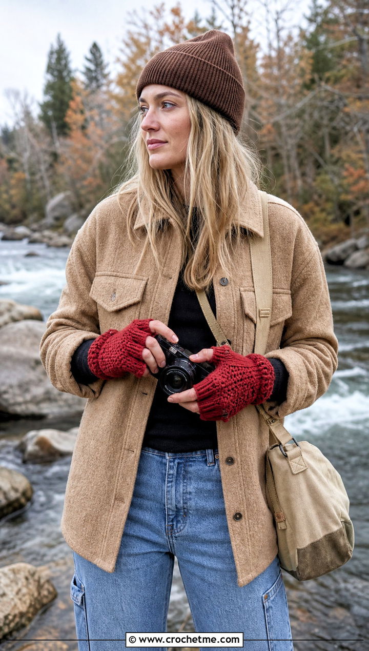 Open Thumb Crochet Convertible Mittens With Shacket - 25 Crochet Convertible Mittens outfit ideas