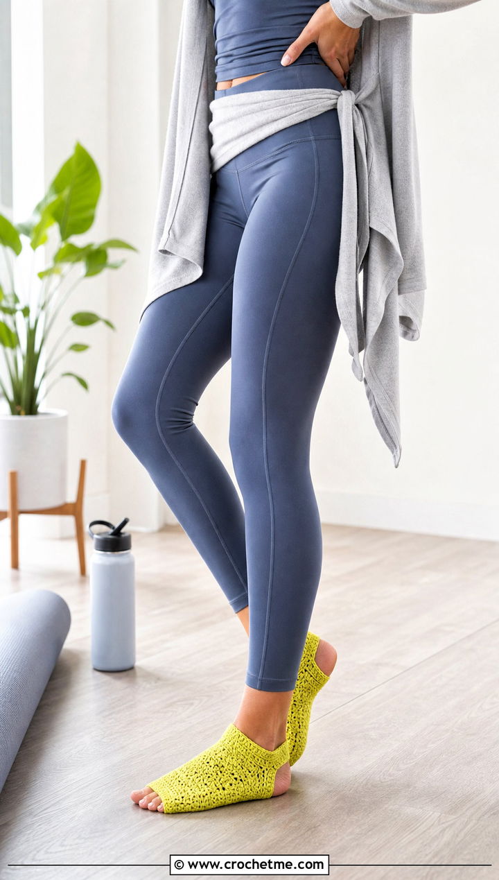 Open Toe Crochet Slipper Socks With Activewear Set - 25 Crochet Slipper Socks outfit ideas