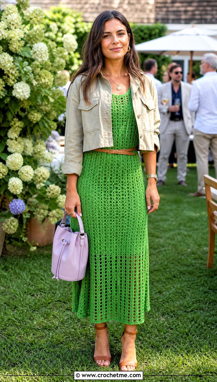 Open Weave Crochet Maxi Dress With Leather Sandals - 25 crochet easter dress outfit ideas