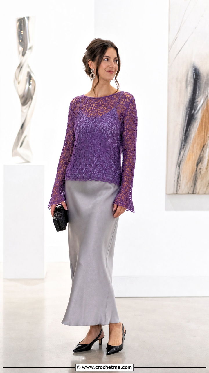 Openwork Crochet Blouse With Slip Skirt - 35 crochet blouse for women outfit ideas