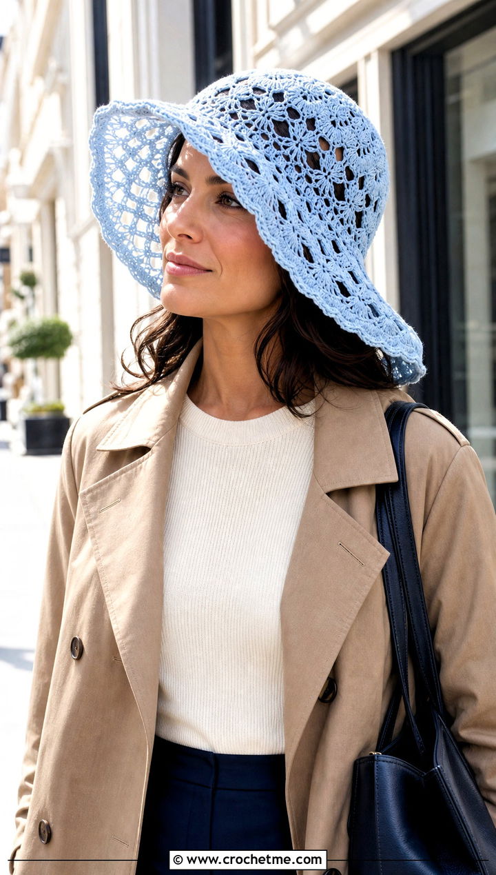 Openwork Crochet Easter Bonnet With Trench Coat - 20 crochet easter bonnet outfit ideas