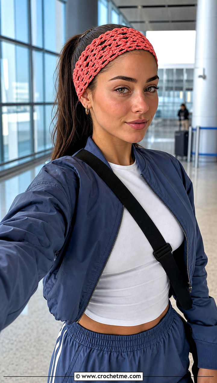 Openwork Crochet Hippie Headband With Bomber Jacket - 25 crochet hippie headband outfit ideas