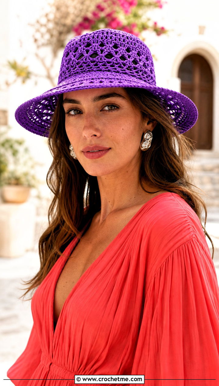Openwork Crochet Panama Hat With Maxi Dress - 15 crochet panama hat outfit ideas
