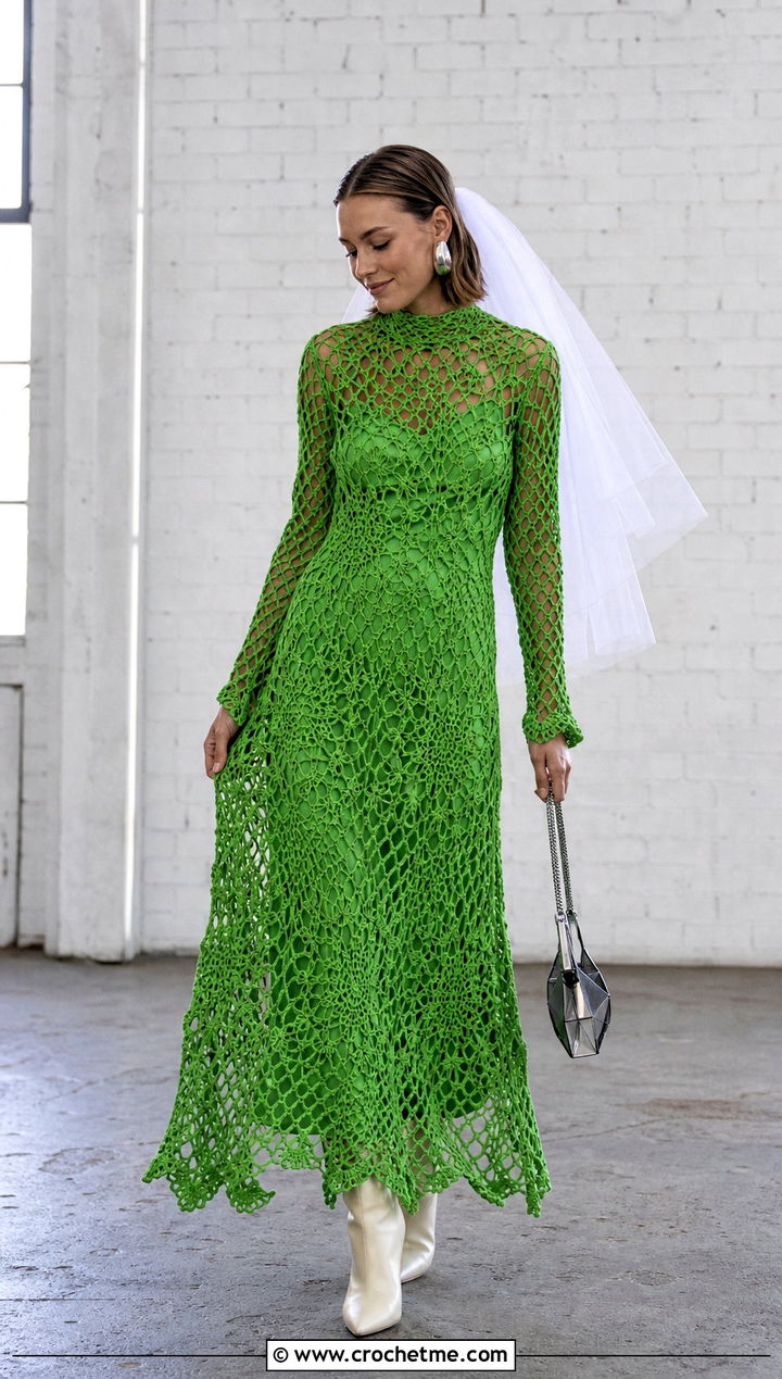 Openwork Mesh Crochet Wedding Gown With Ankle Boots - 30 crochet wedding dress gowns outfit ideas