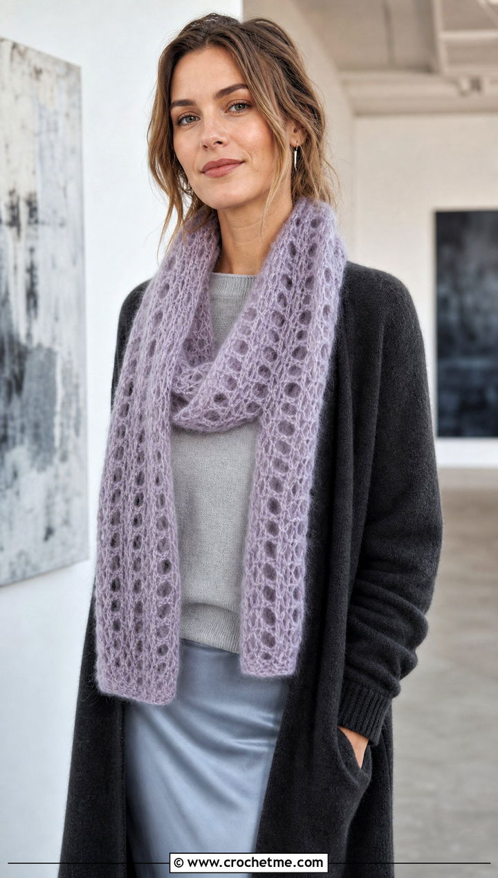 Openwork Mohair Crochet Tube Scarf With Slip Skirt - 20 Crochet Tube Scarf outfit ideas