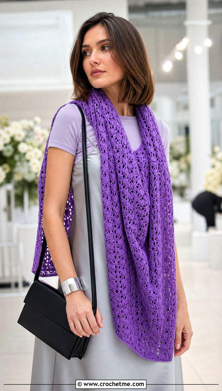 Openwork Snowfall Crochet Sweater Scarf With Slip Dress - 15 Snowfall Crochet Sweater Scarf outfit ideas