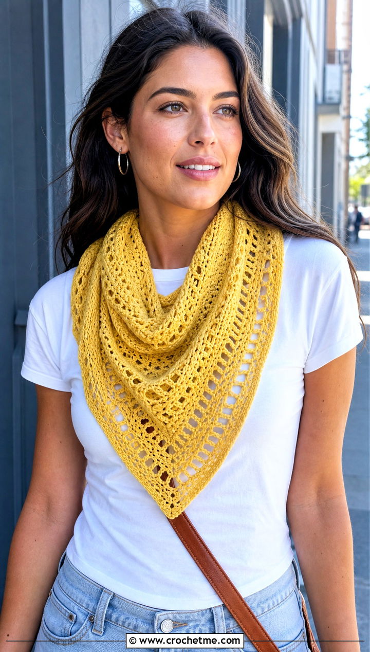Openwork Triangle Crochet Road Trip Scarf With Barrel Jeans - 15 Crochet Road Trip Scarf outfit ideas