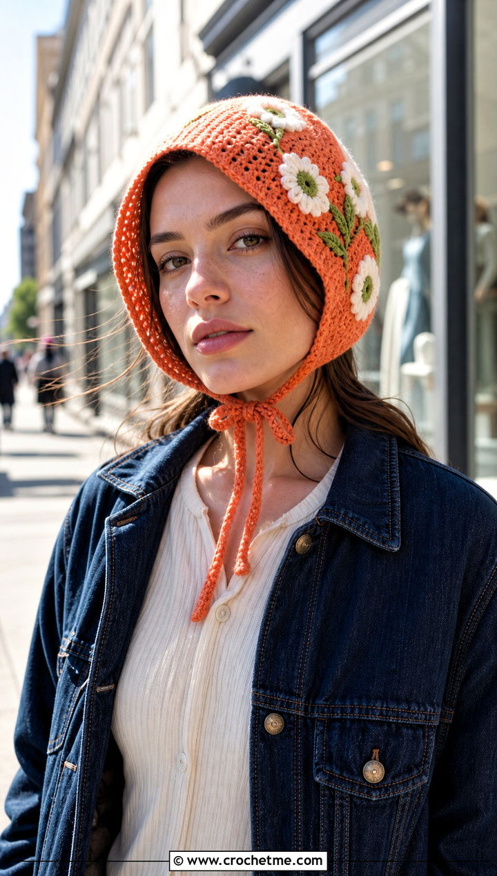 Orange Blossom Chin Tie Hat With Denim Midi Skirt - 35 orange blossom crochet hat outfit ideas