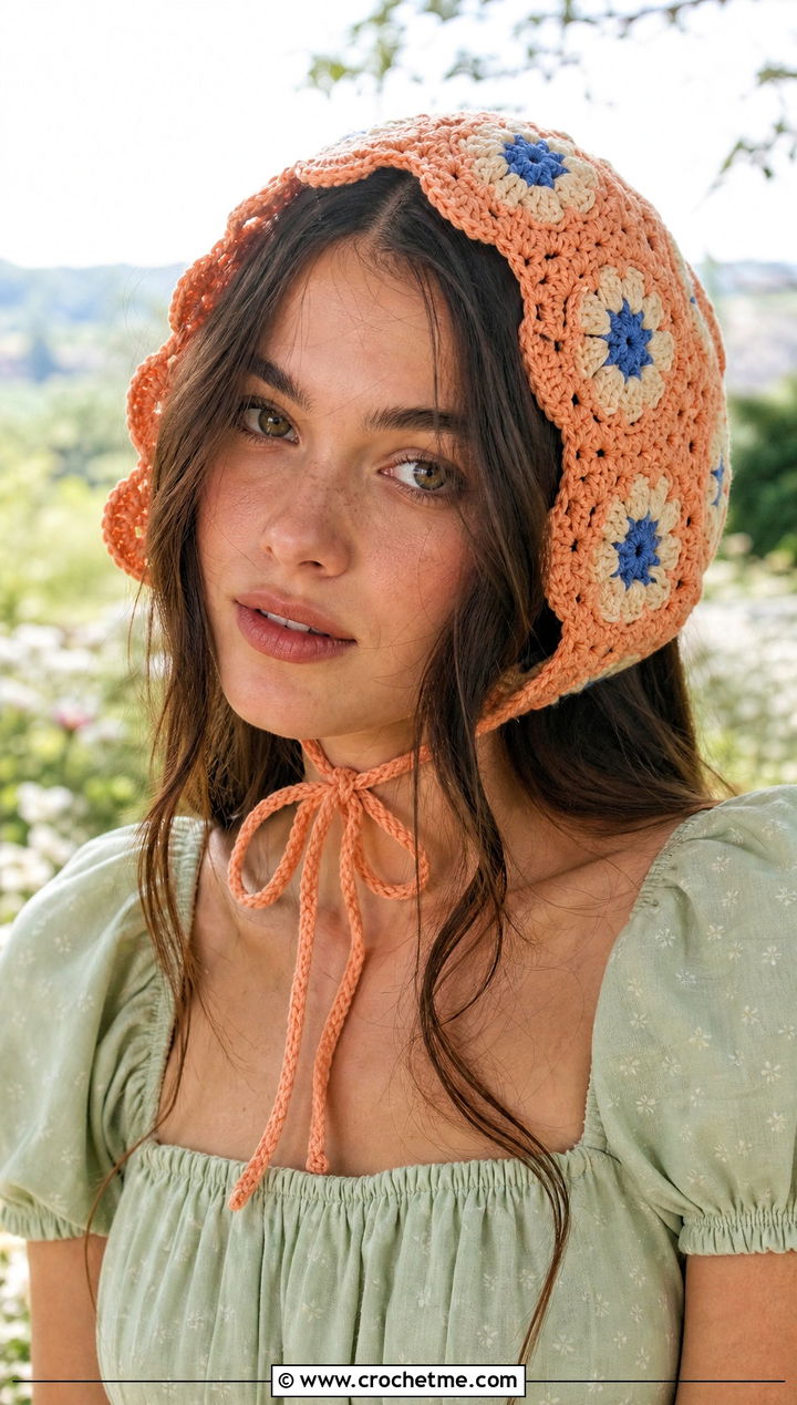 Orange Blossom Crochet Bonnet With Prairie Dress - 35 orange blossom crochet hat outfit ideas