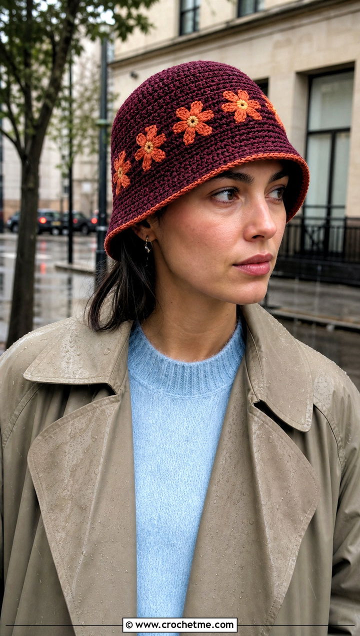 Orange Blossom Crochet Cloche Hat With Trench Coat - 35 orange blossom crochet hat outfit ideas