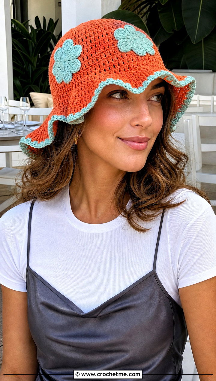 Orange Blossom Floppy Crochet Hat With Slip Dress - 35 orange blossom crochet hat outfit ideas