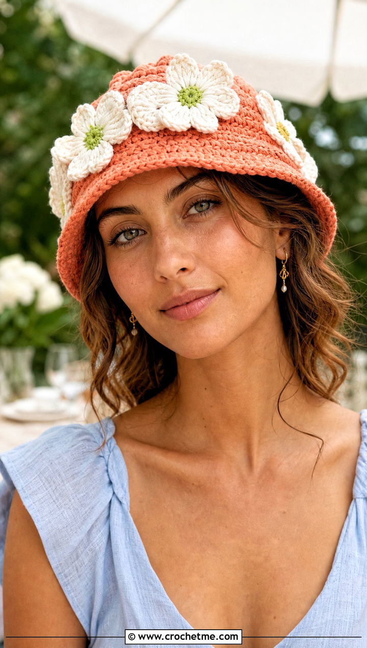 Orange Blossom Flower Applique Hat With Linen Dress - 35 orange blossom crochet hat outfit ideas
