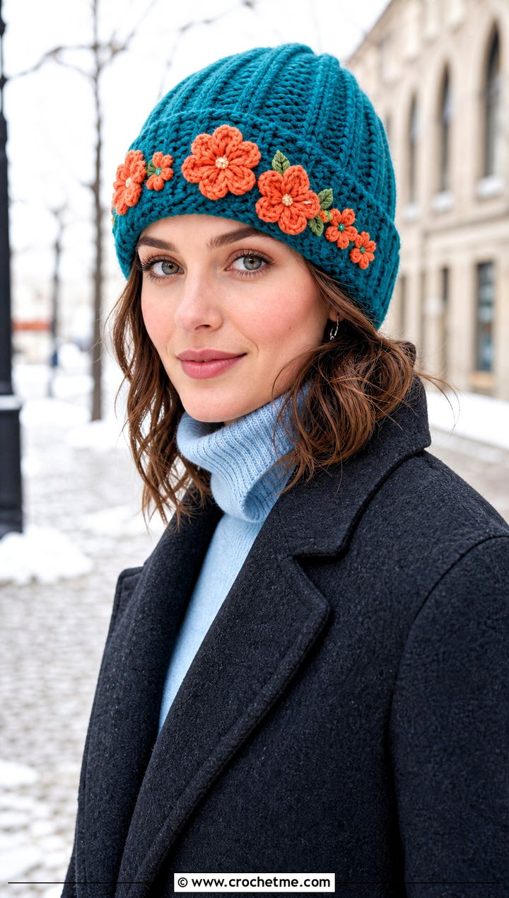 Orange Blossom Ribbed Beanie With Wool Coat - 35 orange blossom crochet hat outfit ideas