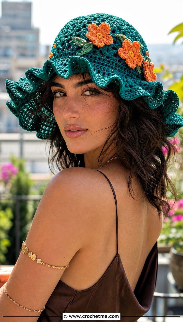 Orange Blossom Ruffled Sun Hat With Maxi Skirt - 35 orange blossom crochet hat outfit ideas