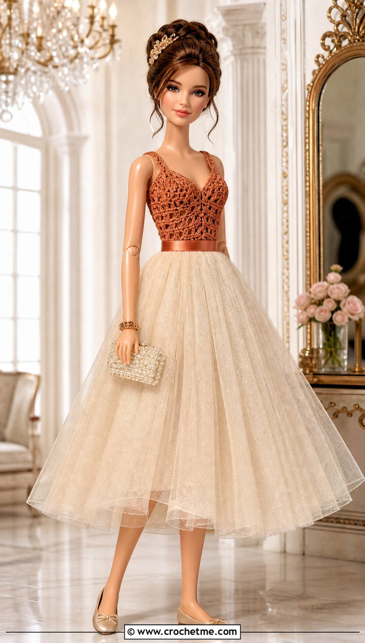Orange Crochet Doll Ball Gown With Tulle Skirt - 15 orange crochet doll clothes and outfit ideas