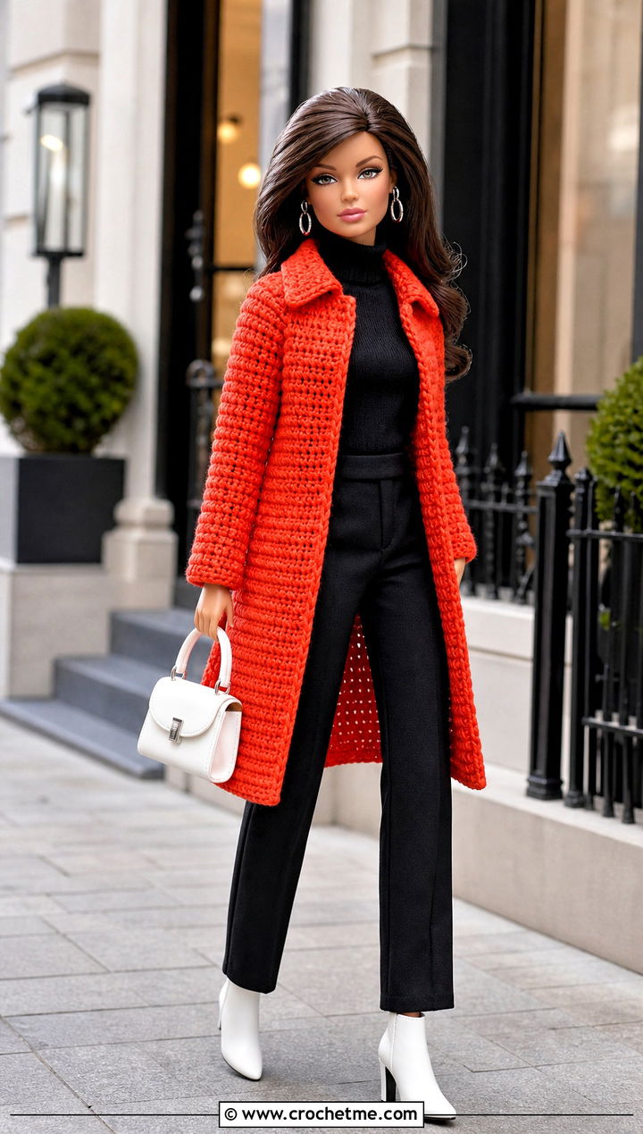 Orange Crochet Doll Coat With Black Separates - 15 orange crochet doll clothes and outfit ideas