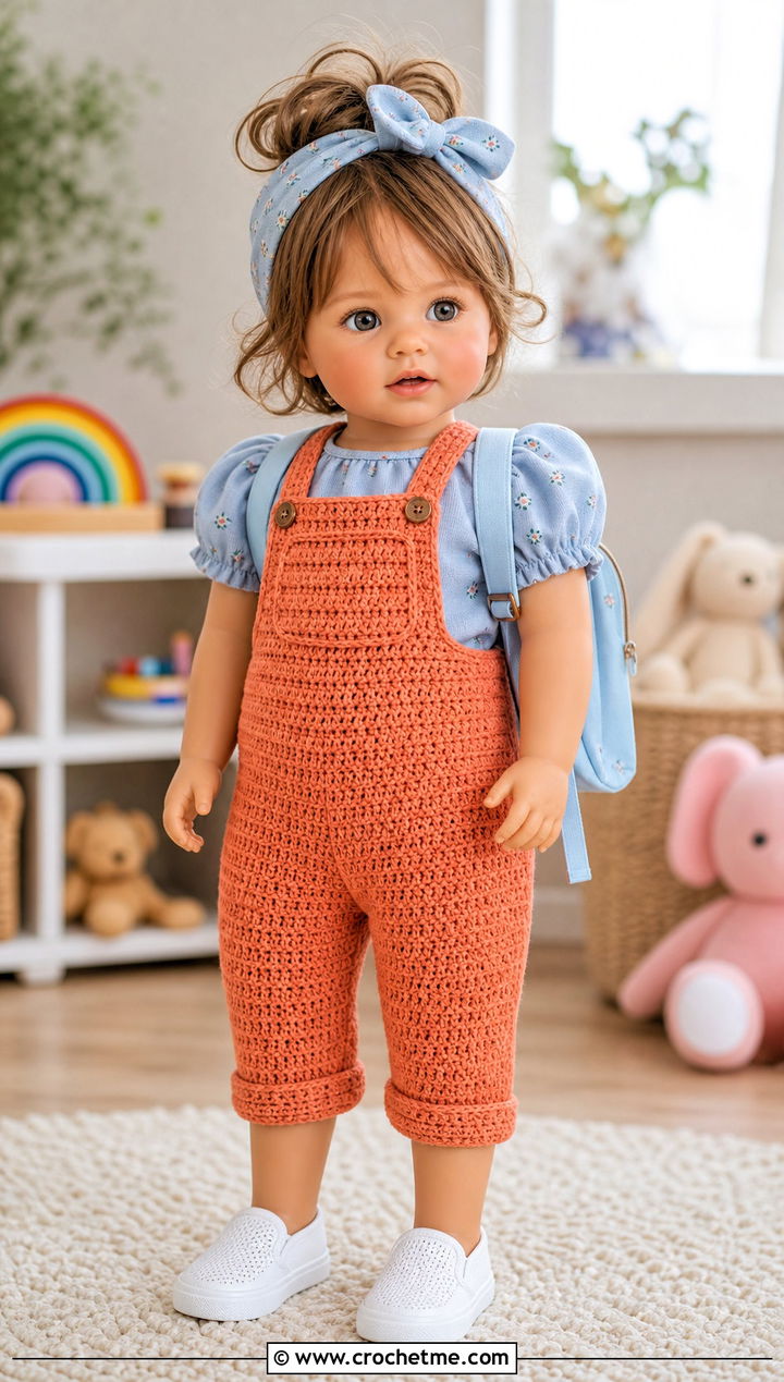 Orange Crochet Doll Overalls With Cotton Blouse - 15 orange crochet doll clothes and outfit ideas