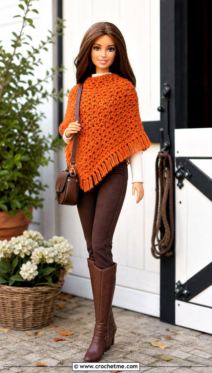 Orange Crochet Doll Poncho With Riding Pants - 15 orange crochet doll clothes and outfit ideas
