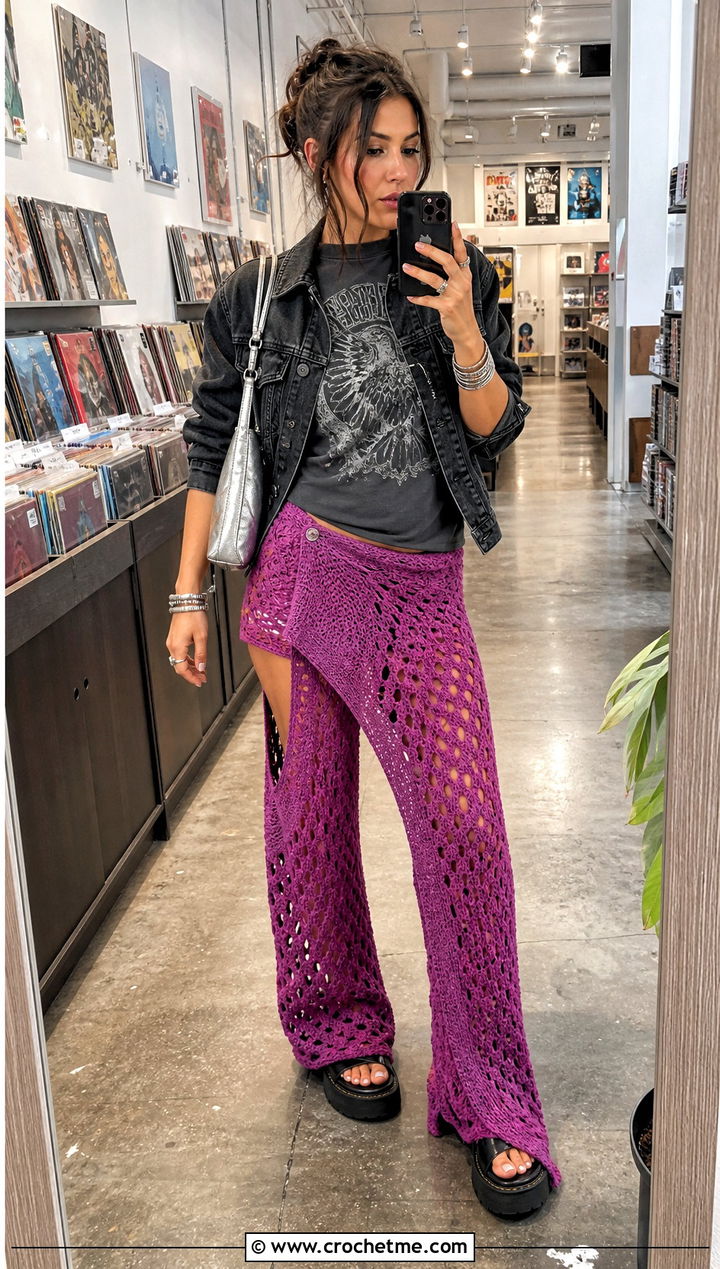 Orchid Asymmetric Crochet Wrap Pants With Graphic T Shirt - 15 crochet wrap around pants outfit ideas