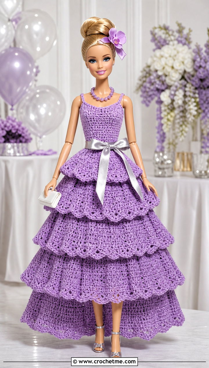 Orchid Tiered Crochet Barbie Ball Gown - 30 crochet barbie ball gowns outfit ideas