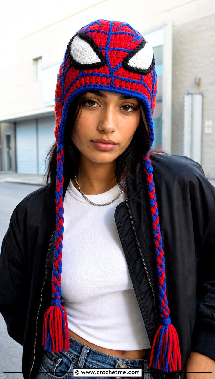 Original Crochet Mayday Parker Earflap Beanie With Baggy Jeans - 15 Crochet Mayday Parker Beanie outfit ideas