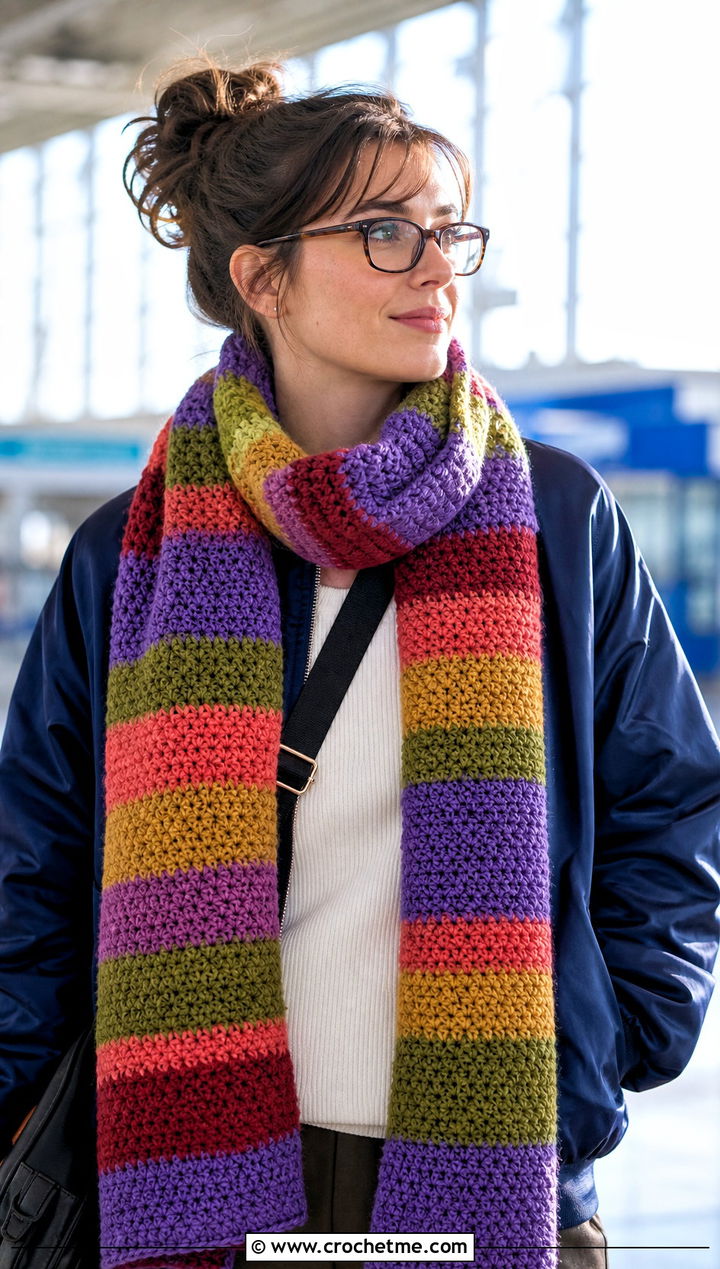 Osgood Inspired Doctor Who Crochet Scarf With Bomber Jacket - 25 Doctor Who Crochet Scarf outfit ideas