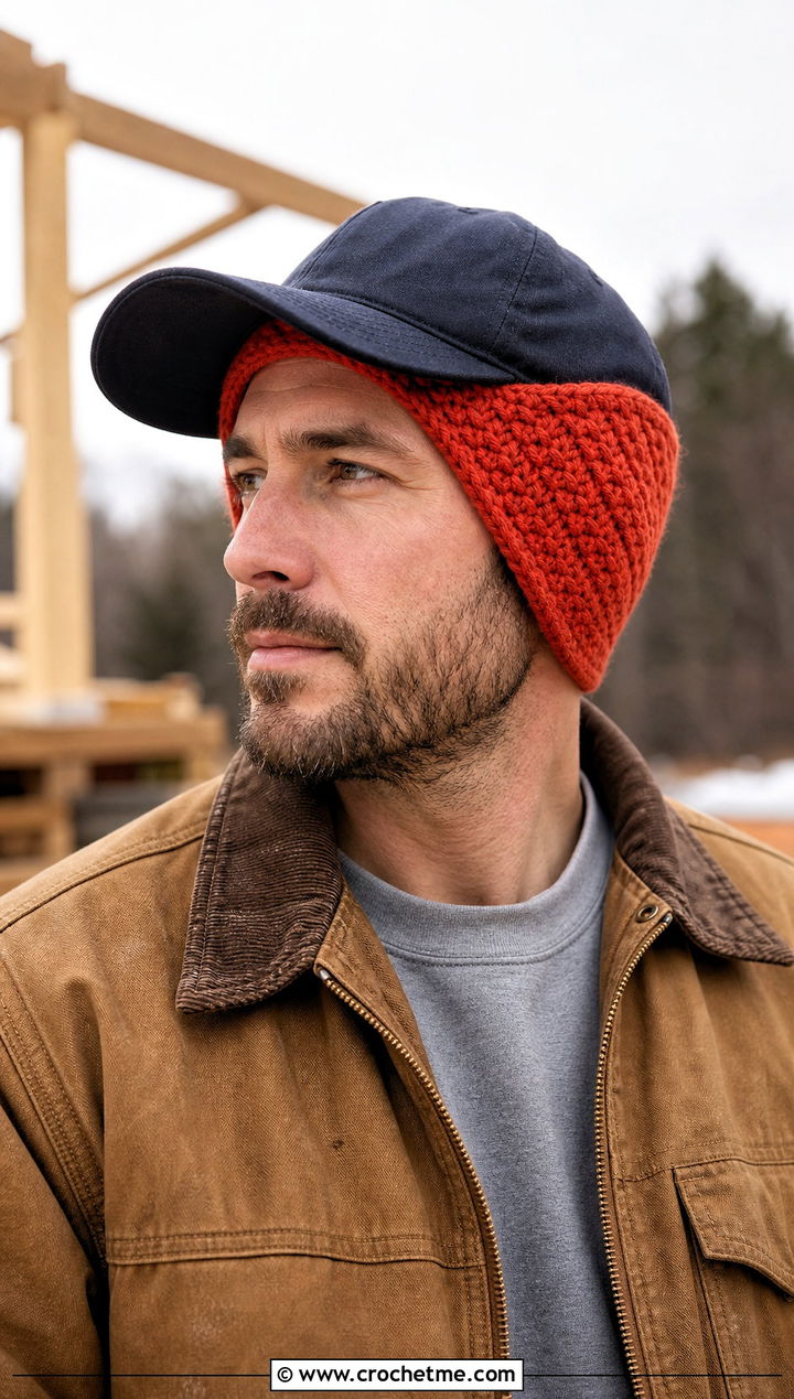 Over Cap Crochet Mens Ear Warmer With Work Jacket - 25 Crochet Mens Ear Warmer outfit ideas