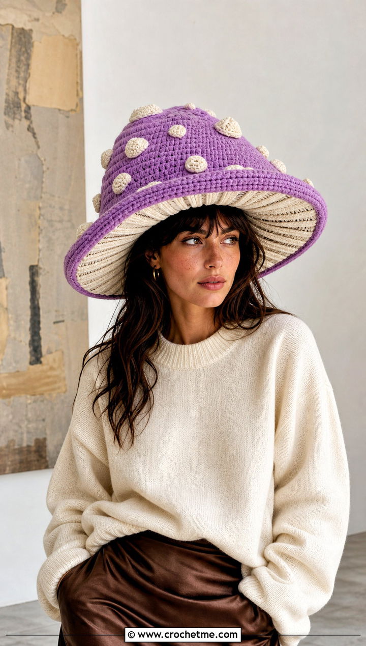 Oversized Amanita Mushroom Crochet Hat With Satin Skirt - 25 mushroom crochet hat outfit ideas