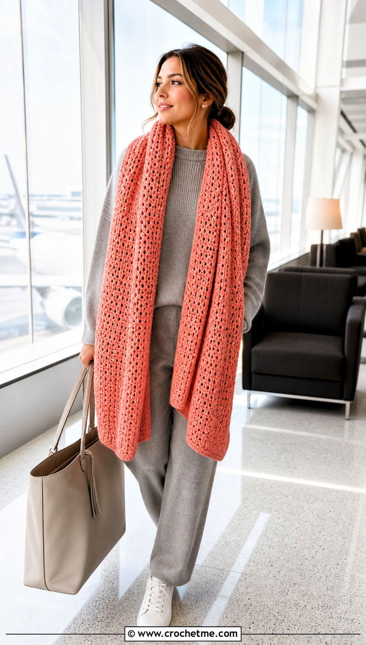 Oversized Blanket Crochet Scarf With Knit Set - 35 crochet scarves outfit ideas
