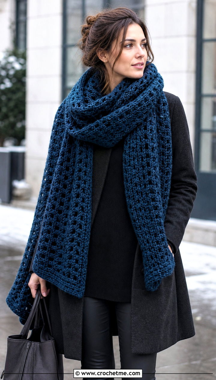 Oversized Blanket Crochet Scarf With Leggings - 25 Wednesday Crochet Scarf outfit ideas
