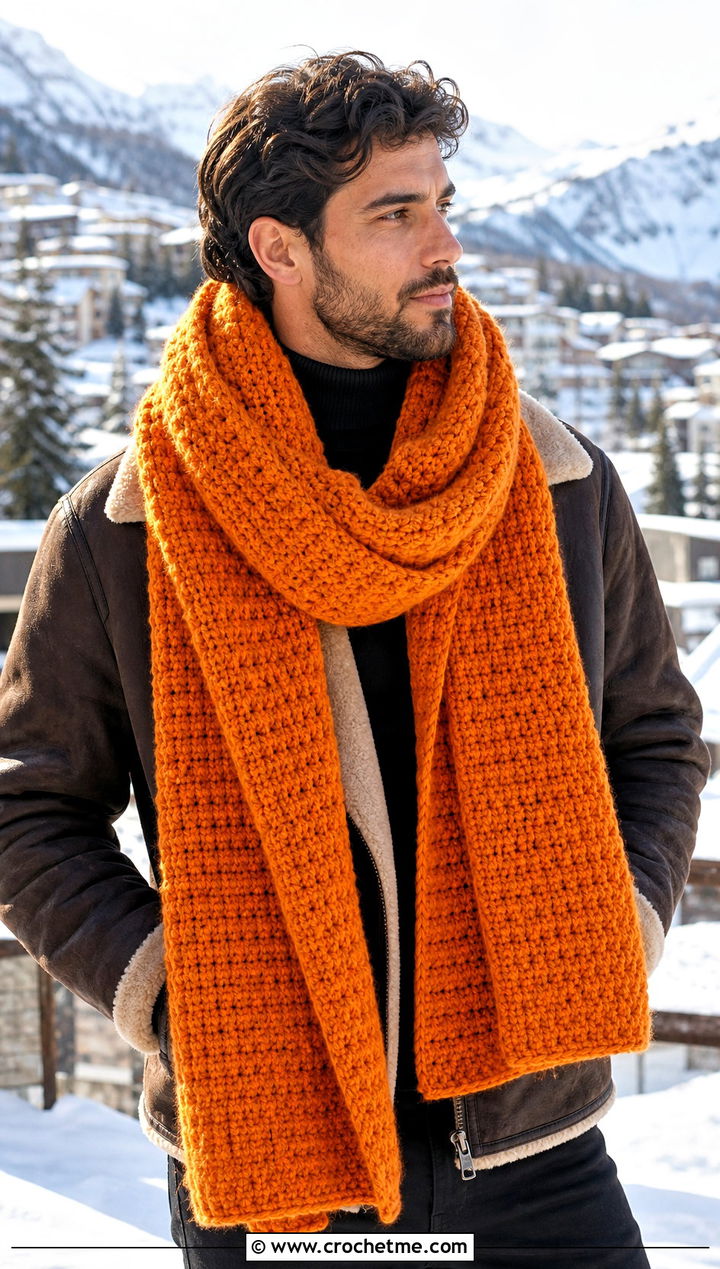 Oversized Blanket Crochet Scarf With Shearling Jacket - 30 easy crochet scarf men outfit ideas
