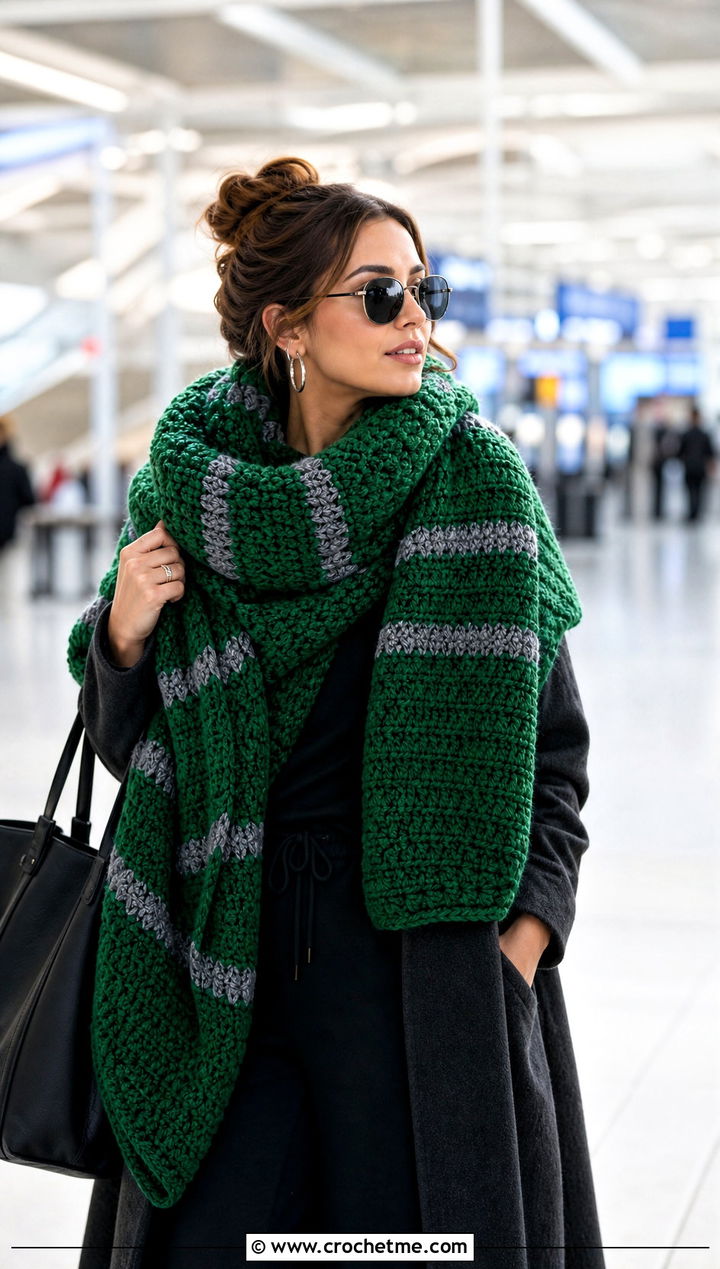 Oversized Blanket Slytherin Crochet Scarf With Long Coat - 30 slytherin crochet scarf outfit ideas