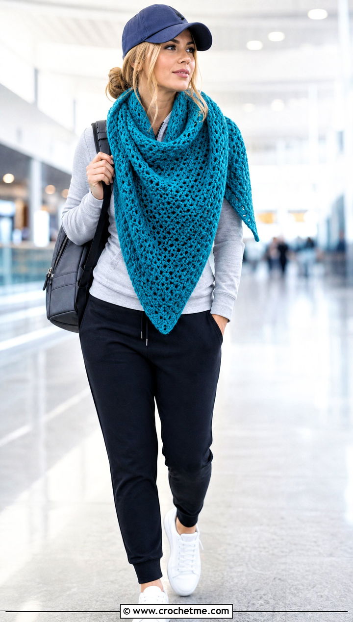 Oversized Blanket Triangle Crochet Shawl With Hoodie And Joggers - 30 easy triangle crochet shawl outfit ideas