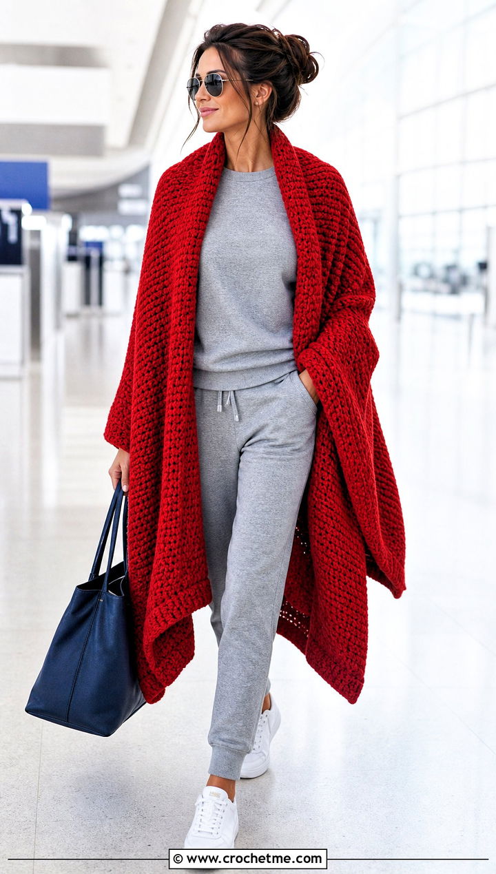 Oversized Blanket Tunisian Crochet Wrap With Jogger Set - 25 Tunisian Crochet Wrap outfit ideas
