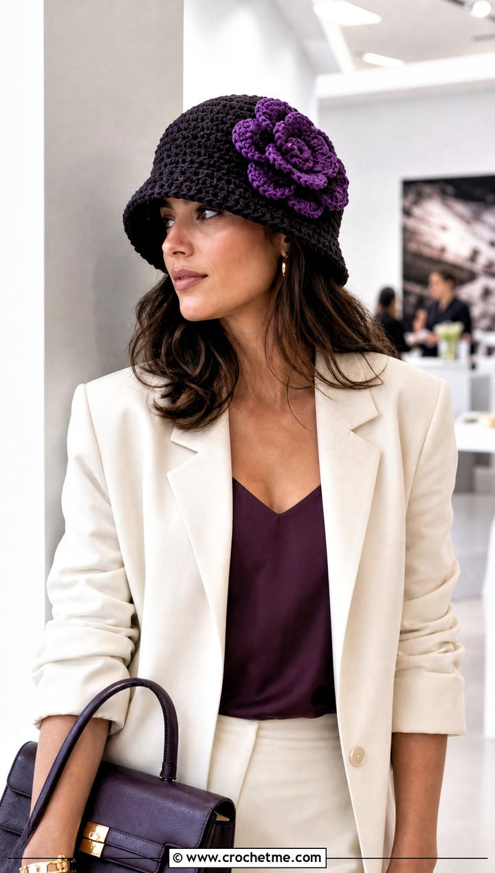 Oversized Bloom Crochet Bucket Hat With Matching Suit - 15 crochet bucket hat with floral outfit ideas