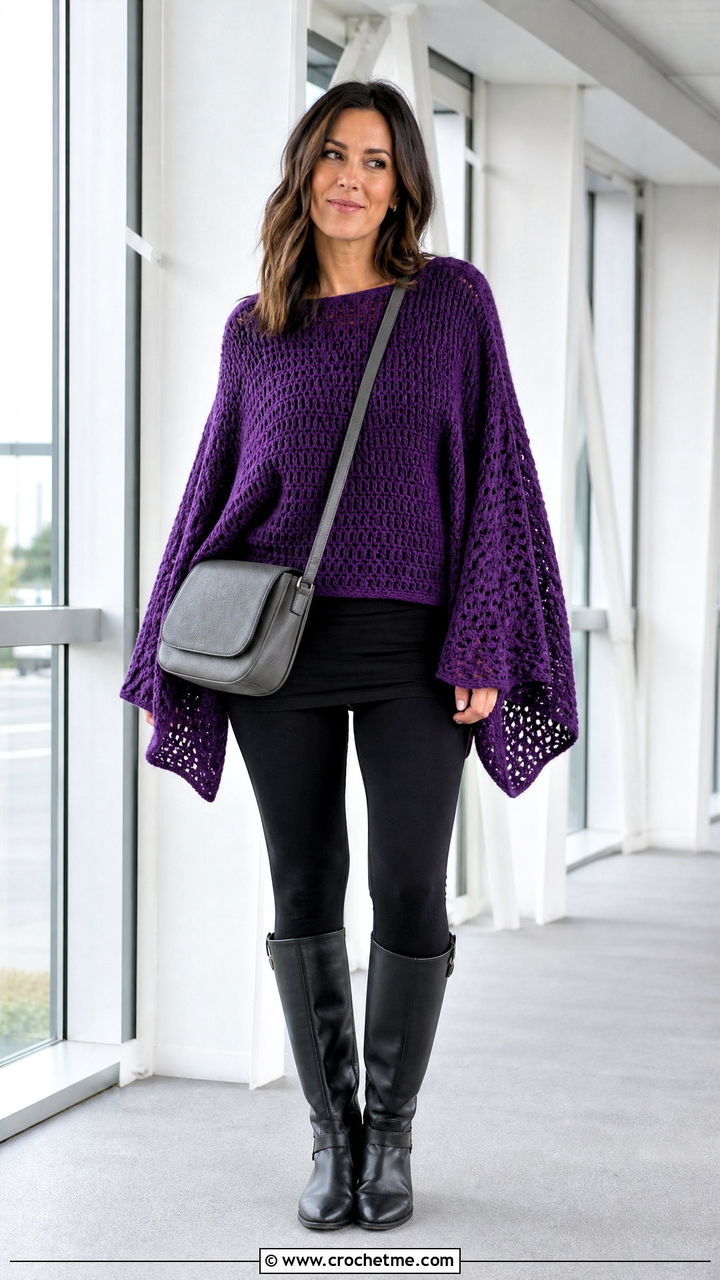 Oversized Butterfly Sleeve Crochet Top With Leggings - 35 crochet filipiniana top outfit ideas