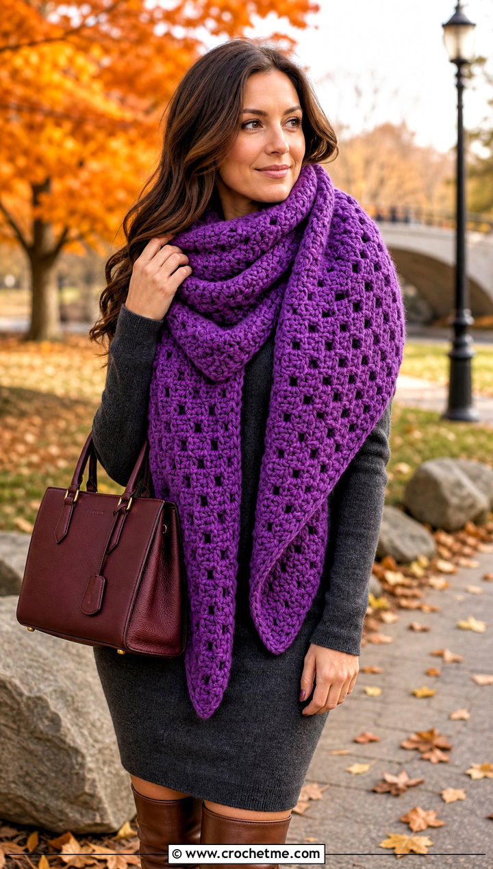 Oversized C C Blanket Scarf With Sweater Dress And Boots - 35 c2c crochet scarf outfit ideas