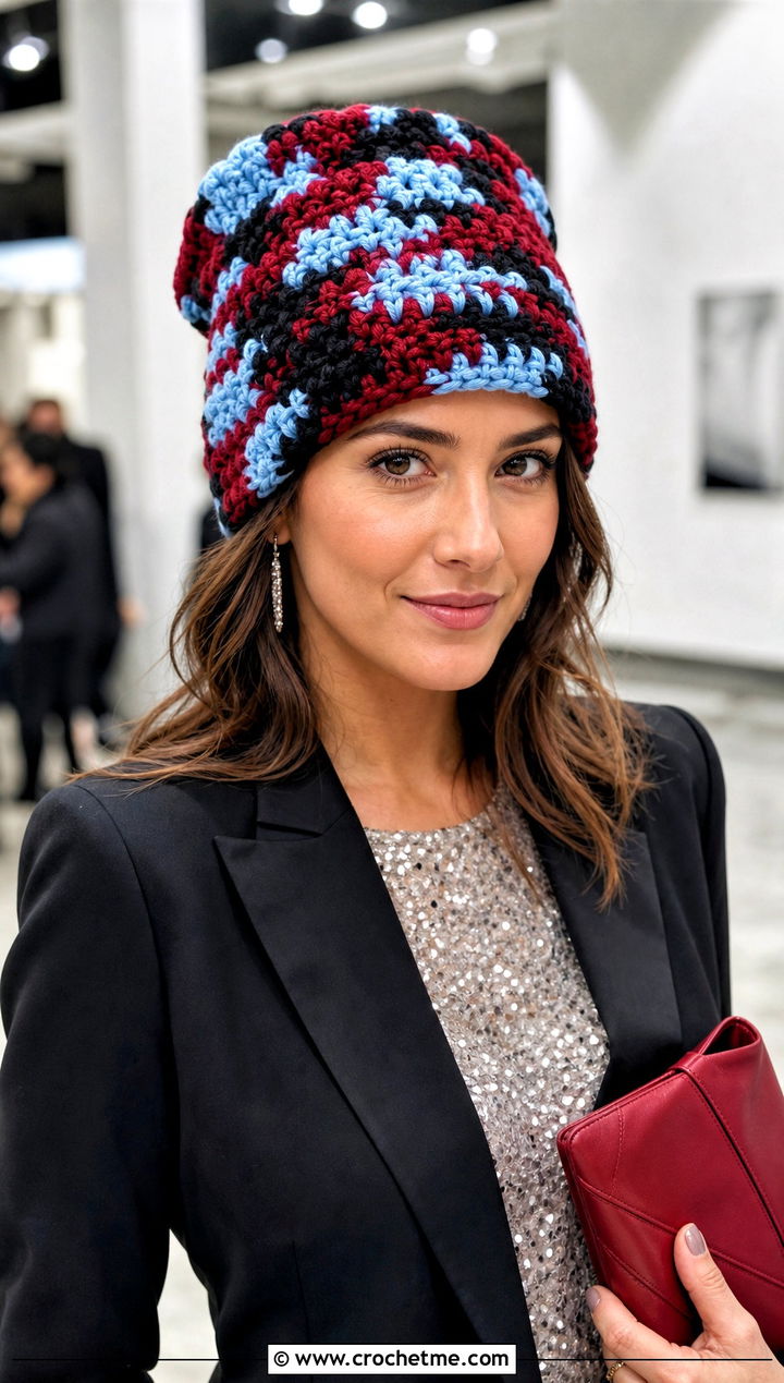Oversized Camo Crochet Beanie With Sequin Top - 20 Camo Beanie Crochet Hat outfit ideas