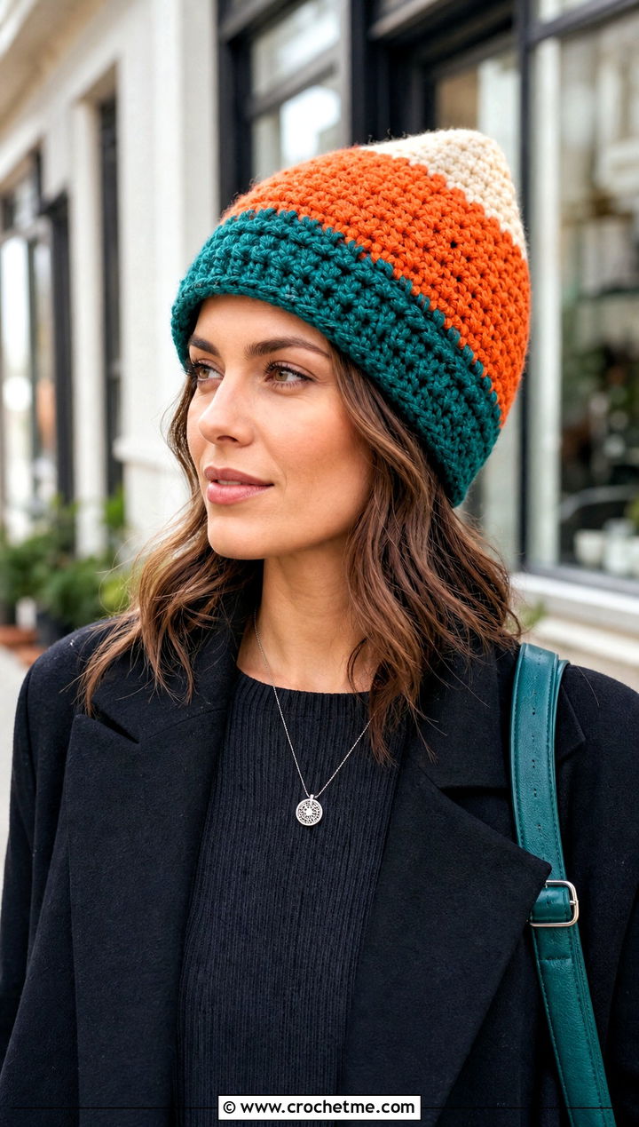 Oversized Candy Corn Crochet Beanie With Knit Dress - 15 candy corn crochet beanie outfit ideas