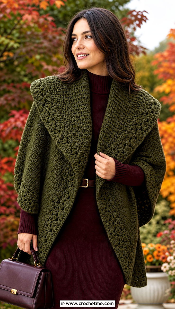 Oversized Cape Crocheted Collar With Sweater Dress And Boots - 15 Crocheted Collars outfit ideas