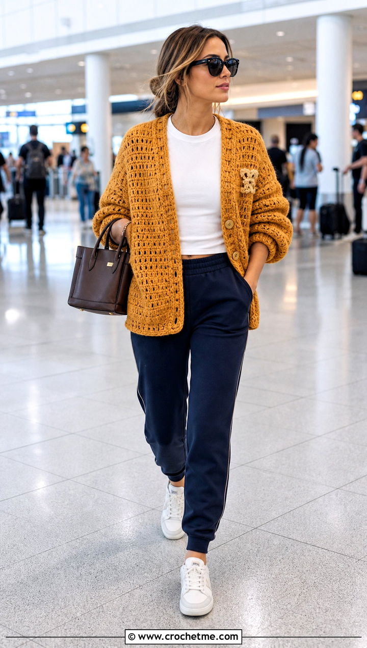 Oversized Chanel Crochet Cardigan With Track Pants - 20 Chanel Crochet Cardigan outfit ideas