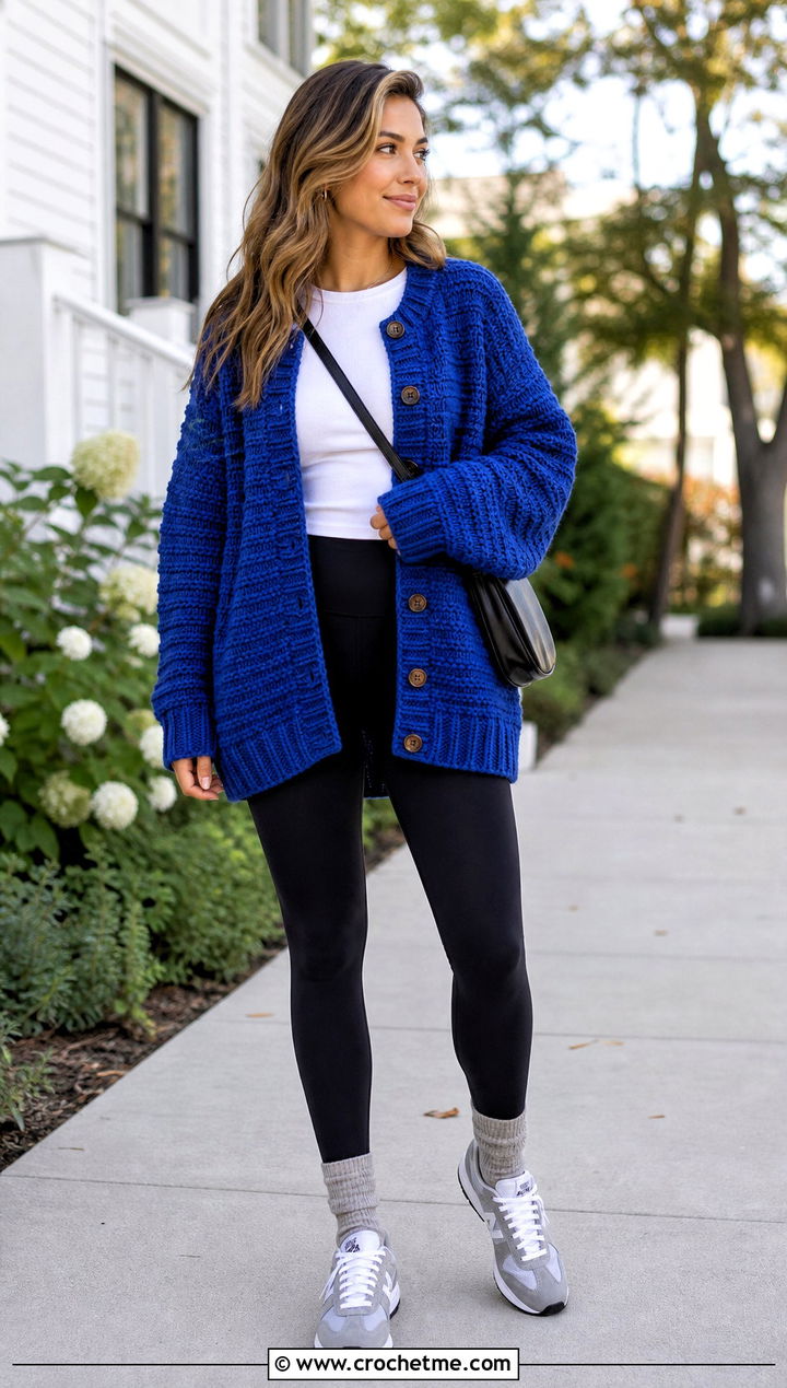 Oversized Chunky Crochet Button Up Cardigan With Leggings - 25 Crochet Button Up Cardigan outfit ideas