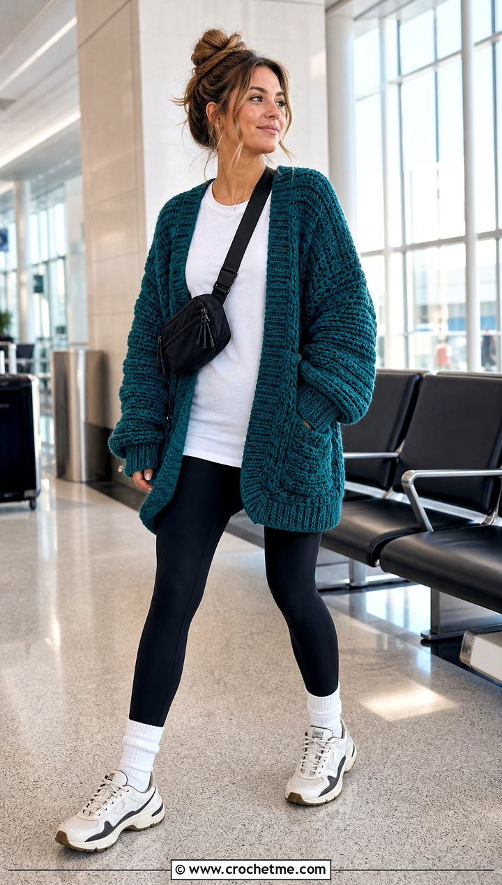 Oversized Chunky Crochet Cardigan With Leggings - 25 Crochet Cardigan Outfit Aesthetic outfit ideas