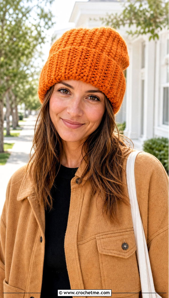 Oversized Chunky Ribbed Crochet Beanie With Leggings - 25 Chunky Ribbed Crochet Hat outfit ideas