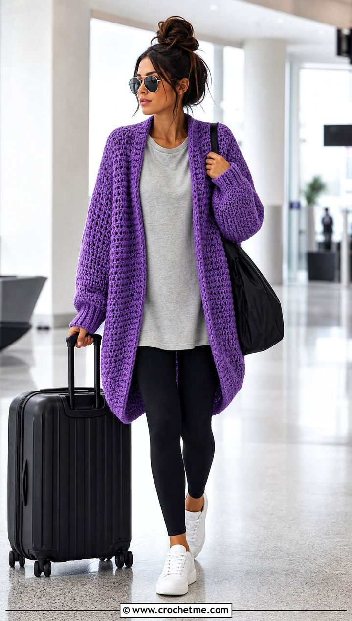 Oversized Cocoon Crochet Cardigan With Leggings - 20 bohemian crochet cardigan outfit ideas