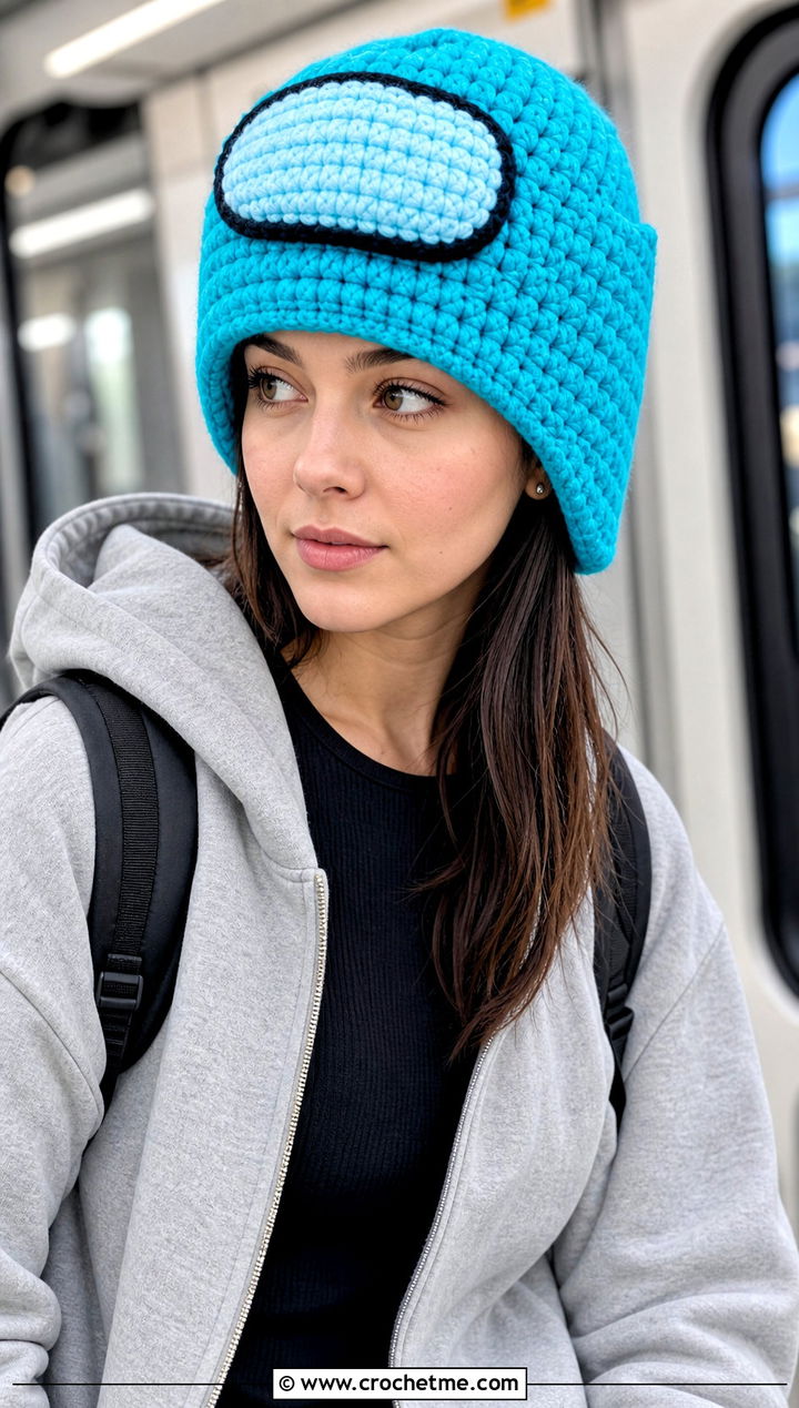 Oversized Crewmate Hat With Hoodie And Leggings - 20 Among Us Crochet Hat outfit ideas