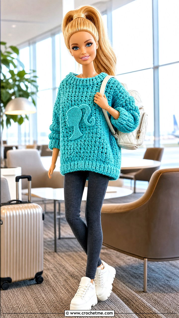 Oversized Crochet Barbie Sweater With Leggings - 35 crochet barbie doll clothes and outfit ideas