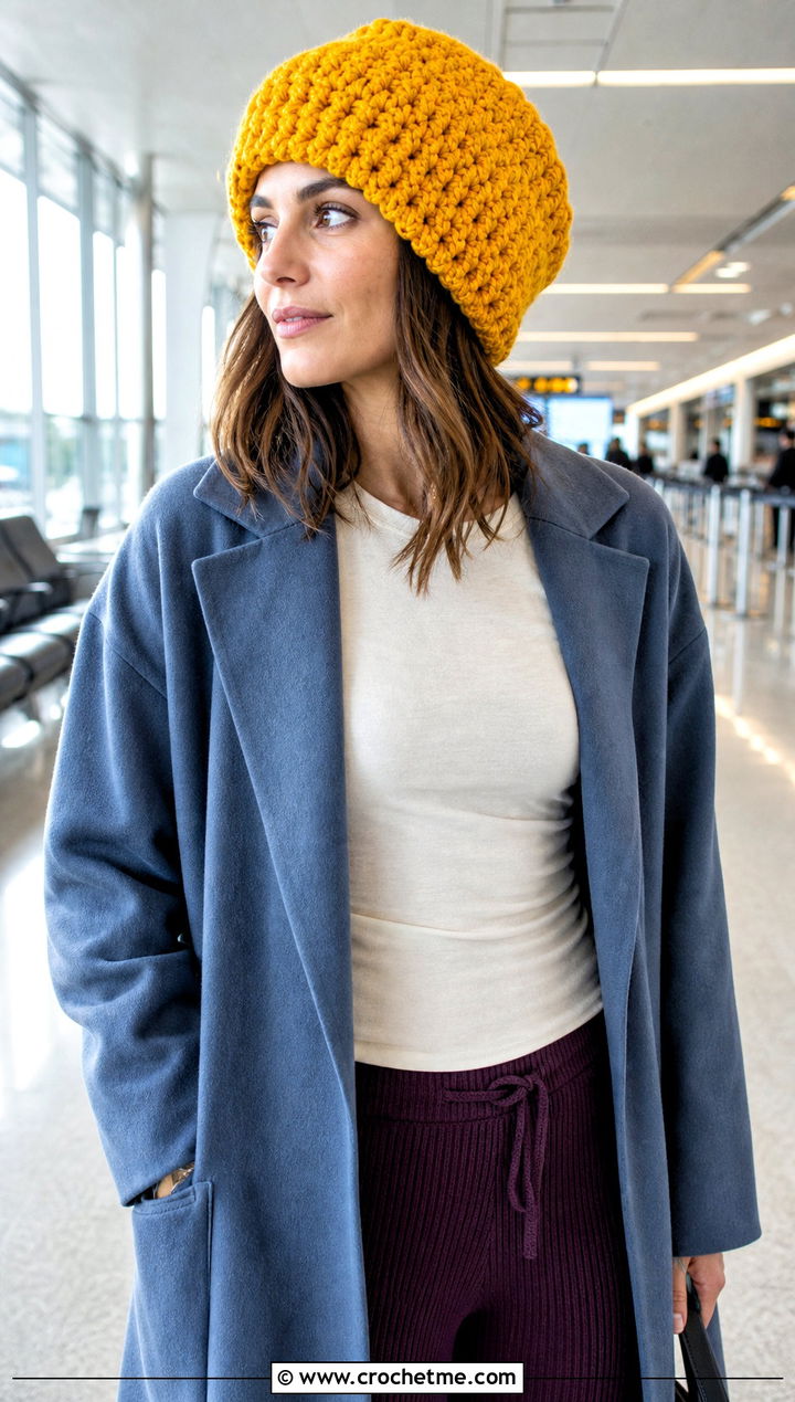 Oversized Crochet Beanie With Duster Coat And Knit Pants - 30 crochet fall beanie outfit ideas