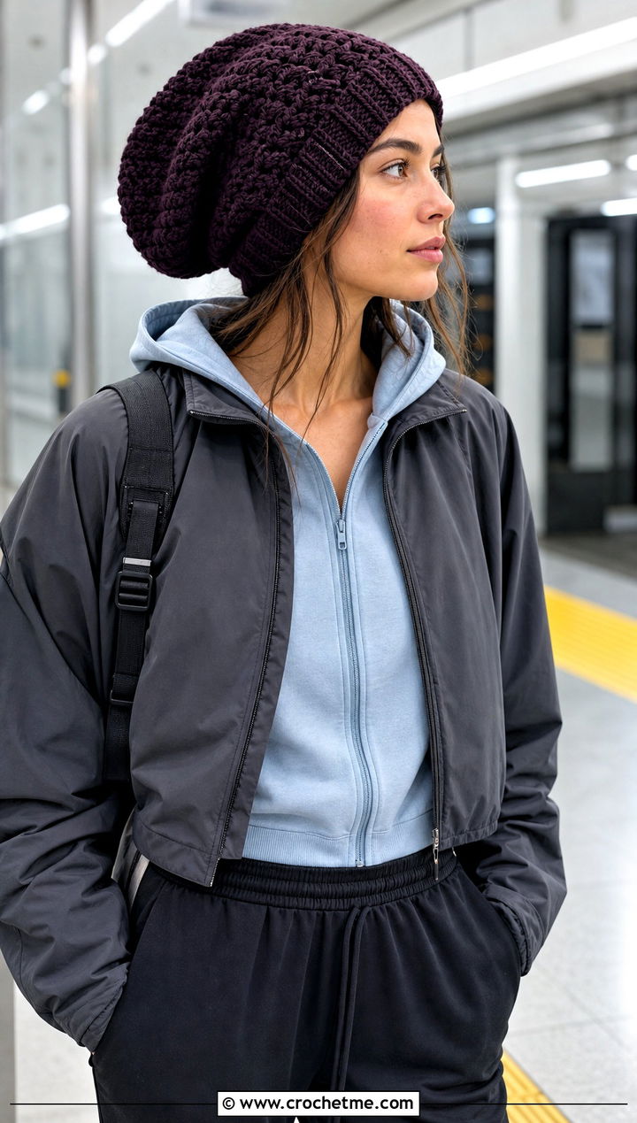 Oversized Crochet Beanie With Hoodie And Track Pants - 15 Crochet Beanie All Sizes outfit ideas